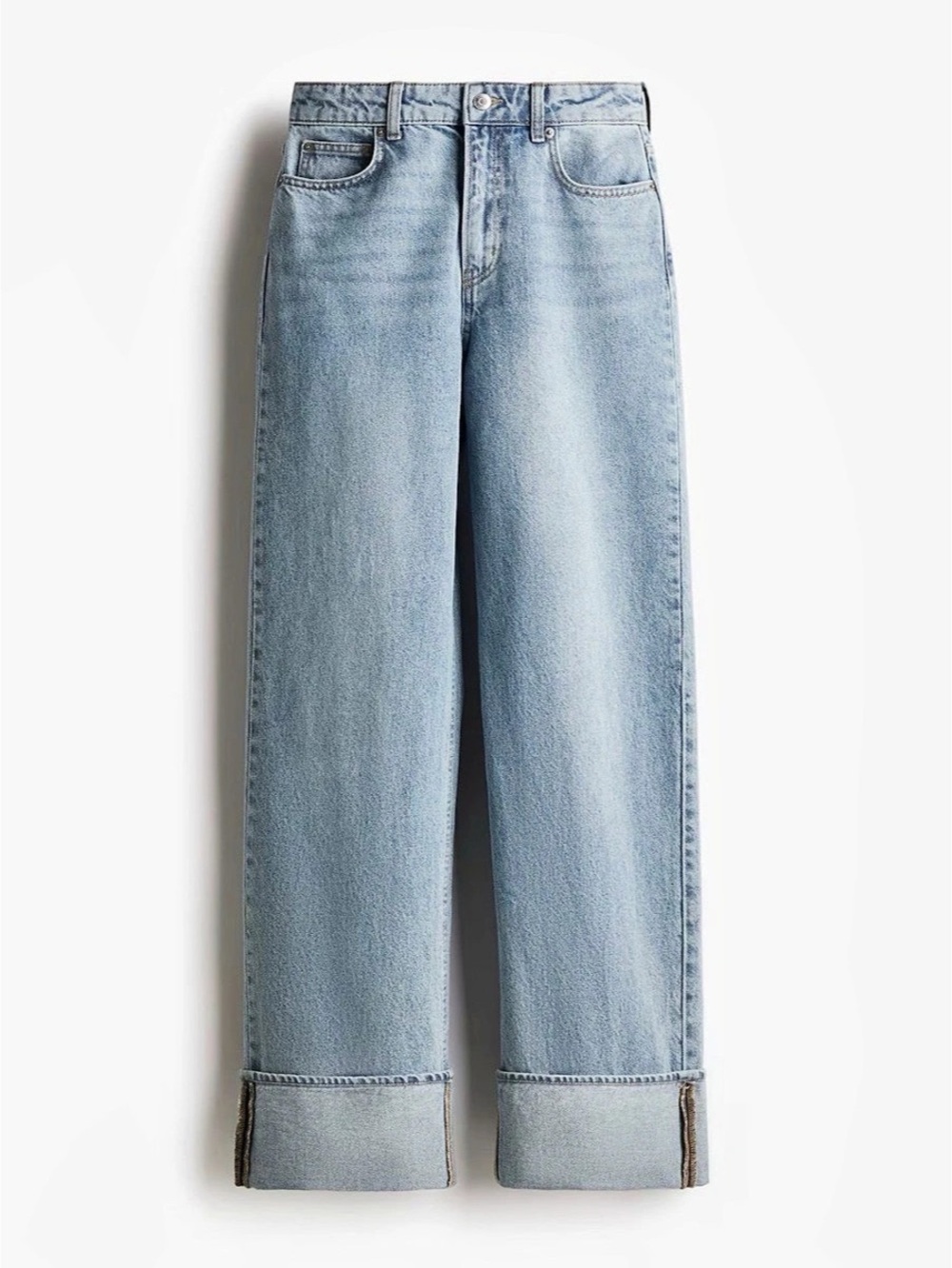 H&M Wide Ultra High Foldover Cuff Jeans Blue
